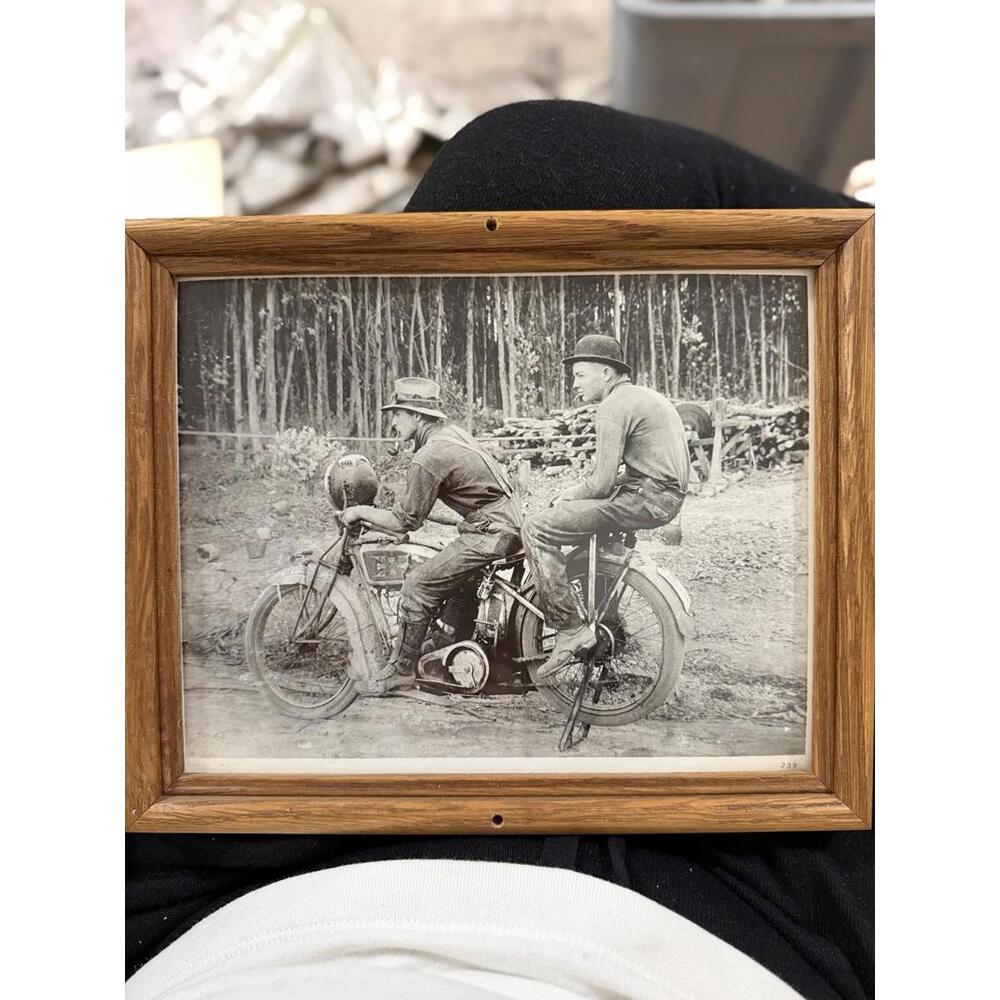 Vintage‎ Servi-Cycle Motorcycle Photo With Wood Frame 11*9